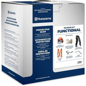 image:imageHusqvarna Functional Protective Power Kit with Chainsaw Chaps Suspenders Safety Gloves Protective Glasses with Lanyard and Forest Helmet Chainsaw Safety Equipment for Landowners
