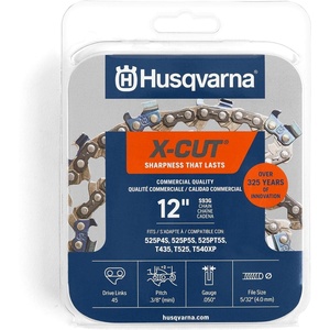image:imageHusqvarna XCut S93G 12 Inch Chainsaw Chain 38 Mini Pitch 050 Gauge 45 Drive Link Chainsaw Blade Replacement PreStretched and Low Kickback Gray